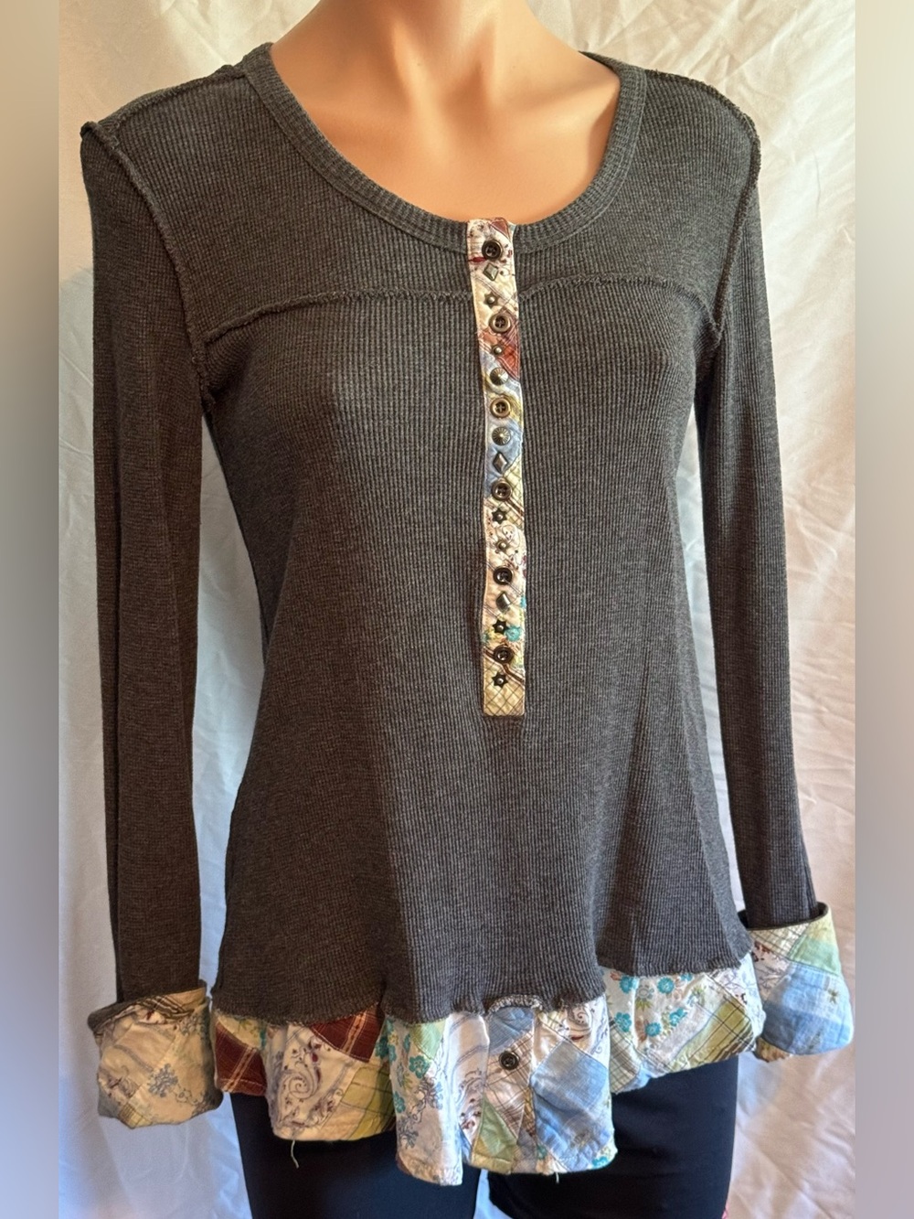 Stetson western wear fun Henley style top with added ruffled fabric